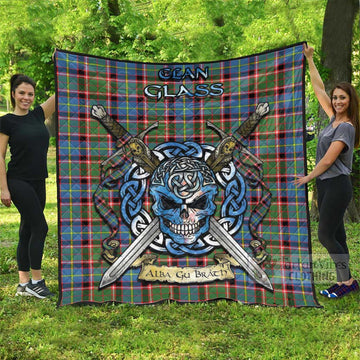 Glass Tartan Quilt with Celtic Skull Alba Gu Brath Style