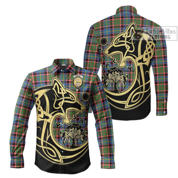 Glass Tartan Long Sleeve Button Shirt with Family Crest Celtic Wolf Style