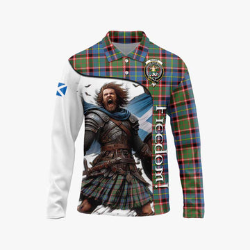 Glass Crest Tartan Long Sleeve Polo Shirt Inspired by the Freedom of Scottish Warrior