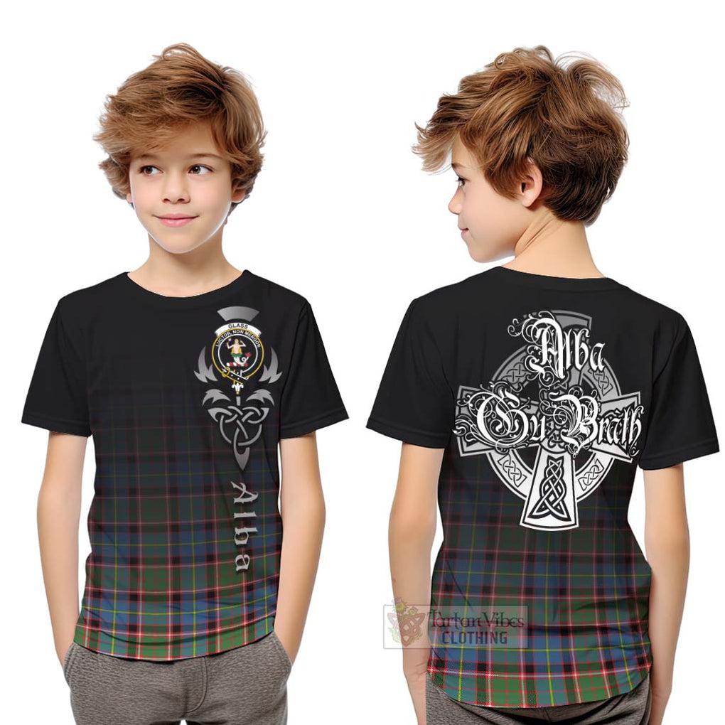 Tartan Vibes Clothing Glass Tartan Kid T-Shirt Featuring Alba Gu Brath Family Crest Celtic Inspired