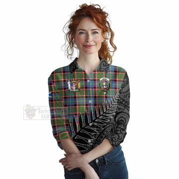 Glass Crest Tartan Women's Casual Shirt with New Zealand Silver Fern Half Style