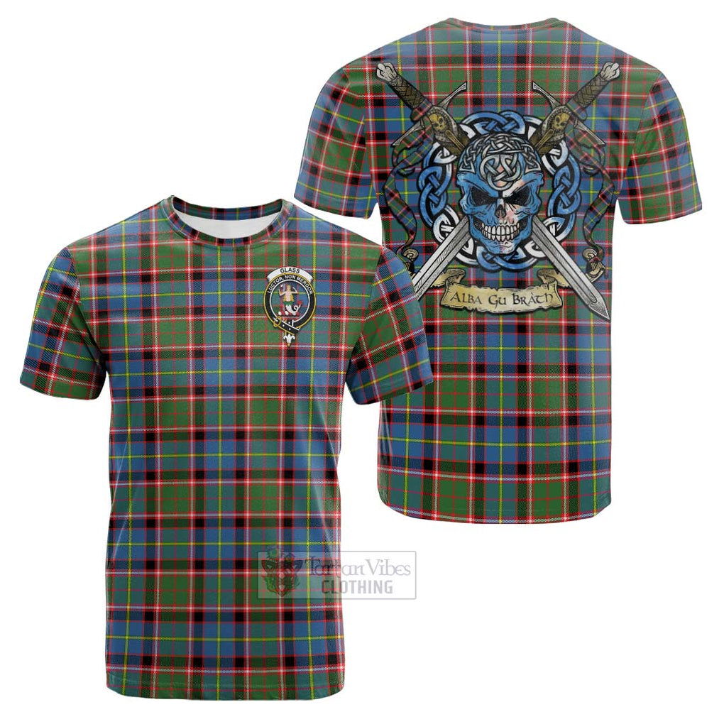 Tartan Vibes Clothing Glass Tartan Cotton T-shirt with Family Crest Celtic Skull Style