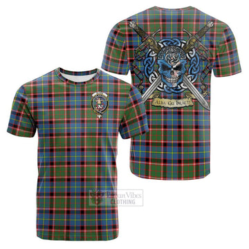 Glass Tartan Cotton T-shirt with Family Crest Celtic Skull Style