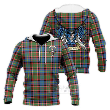 Glass Tartan Knitted Hoodie with Family Crest Celtic Skull Style