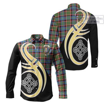 Glass Tartan Long Sleeve Button Shirt with Family Crest and Celtic Symbol Style