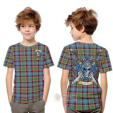 Glass Tartan Kid T-Shirt with Family Crest Celtic Skull Style