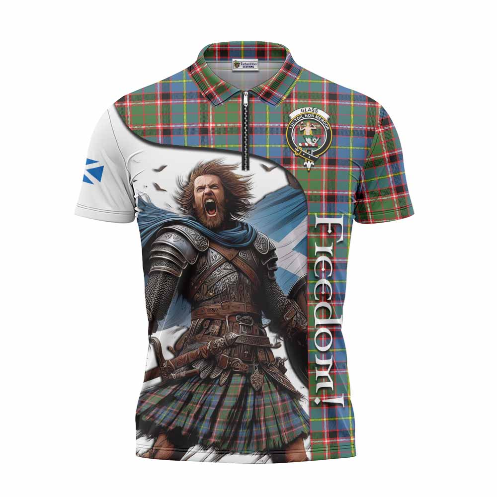 Tartan Vibes Clothing Glass Crest Tartan Zipper Polo Shirt Inspired by the Freedom of Scottish Warrior