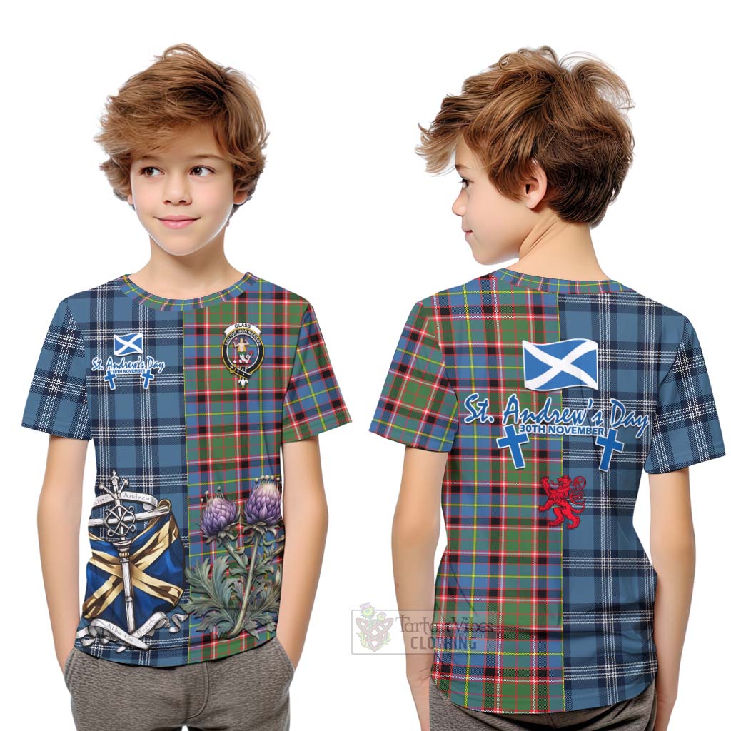 Tartan Vibes Clothing Glass Tartan Kid T-Shirt Happy St. Andrew's Day Half Tartan Style