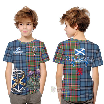 Glass Tartan Kid T-Shirt Happy St. Andrew's Day Half Tartan Style