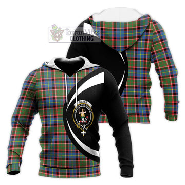 Glass Tartan Knitted Hoodie with Family Crest Circle Style