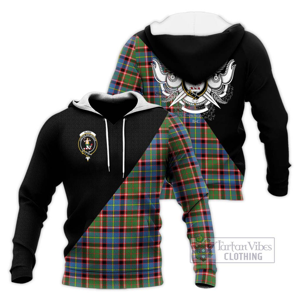 Glass Tartan Knitted Hoodie with Family Crest and Military Logo Style Unisex Knitted Pullover Hoodie - Tartanvibesclothing Shop