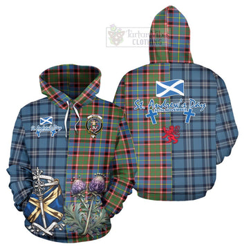 Glass Tartan Hoodie Happy St. Andrew's Day Half Tartan Style