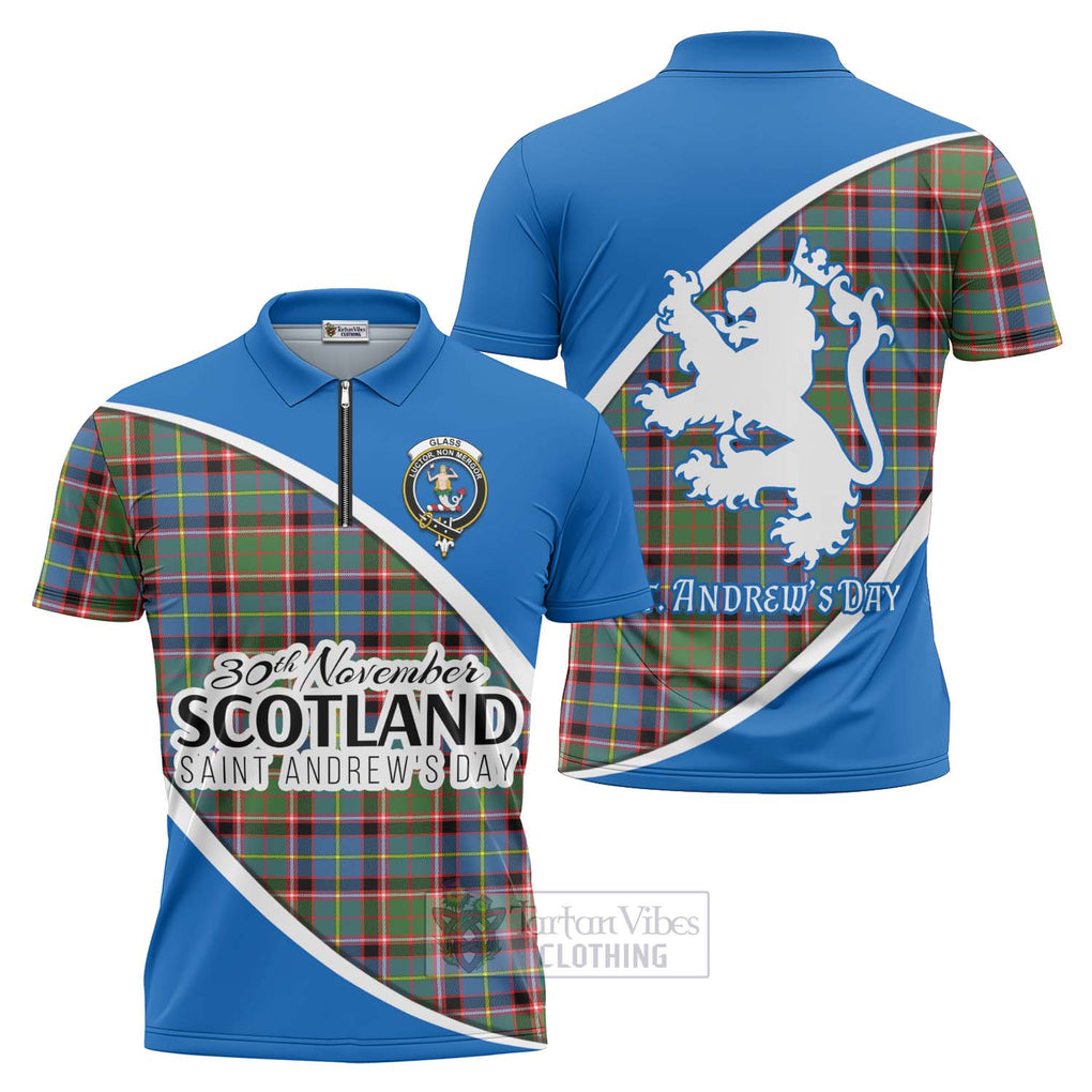 Tartan Vibes Clothing Glass Family Crest Tartan Zipper Polo Shirt Celebrate Saint Andrew's Day in Style