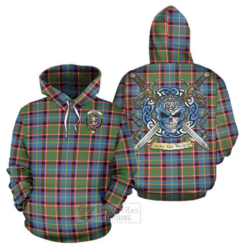 Glass Tartan Hoodie with Family Crest Celtic Skull Style