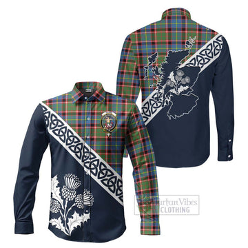 Glass Tartan Long Sleeve Button Shirt Featuring Thistle and Scotland Map