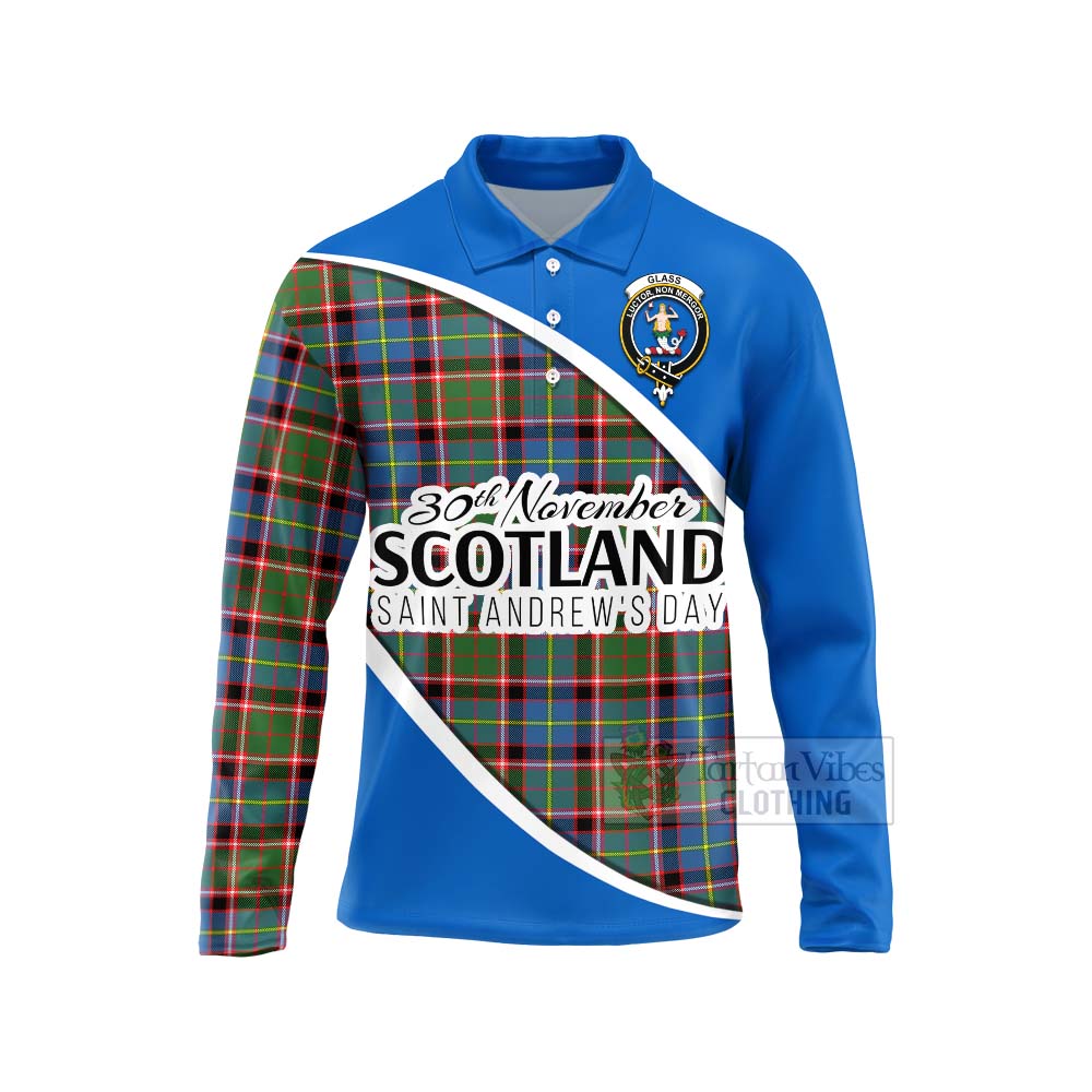 Tartan Vibes Clothing Glass Family Crest Tartan Long Sleeve Polo Shirt Celebrate Saint Andrew's Day in Style