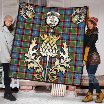 Glass Tartan Quilt with Family Crest and Golden Thistle Style