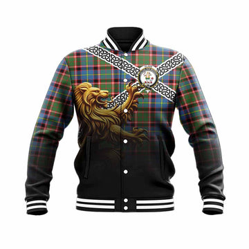 Glass Crest Tartan Baseball Jacket with Golden Lion Emblem Celtic Style Unisex - Tartan Vibes Clothing