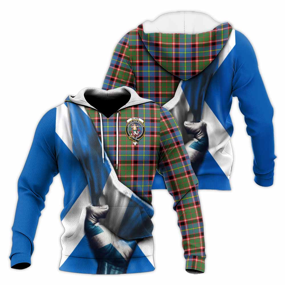 Tartan Vibes Clothing Glass Tartan Knitted Hoodie with Family Crest Scotland Patriotic Style