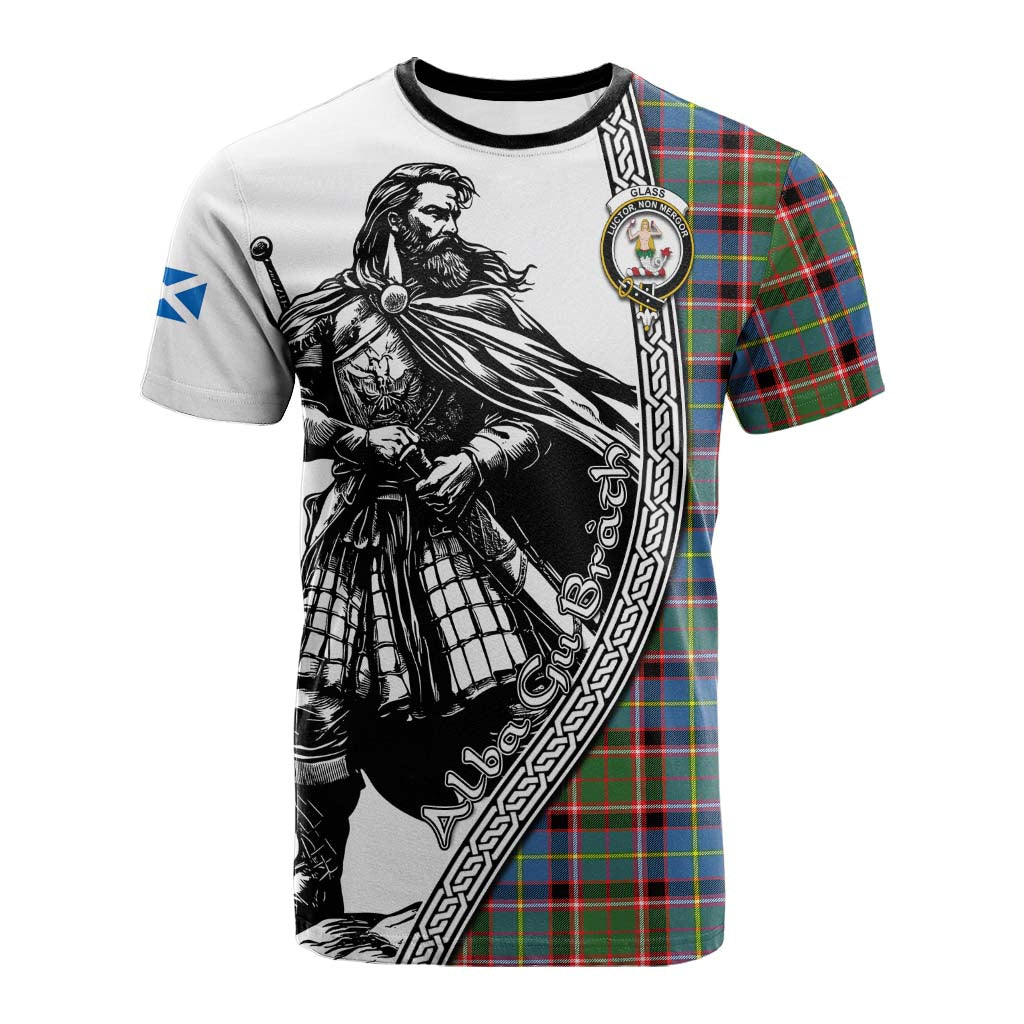 Glass Tartan Clan Crest Cotton T-shirt with Highlander Warrior Celtic Style