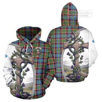 Glass Tartan Hoodie with Family Crest and St. Andrew's Cross Accented by Thistle Vines