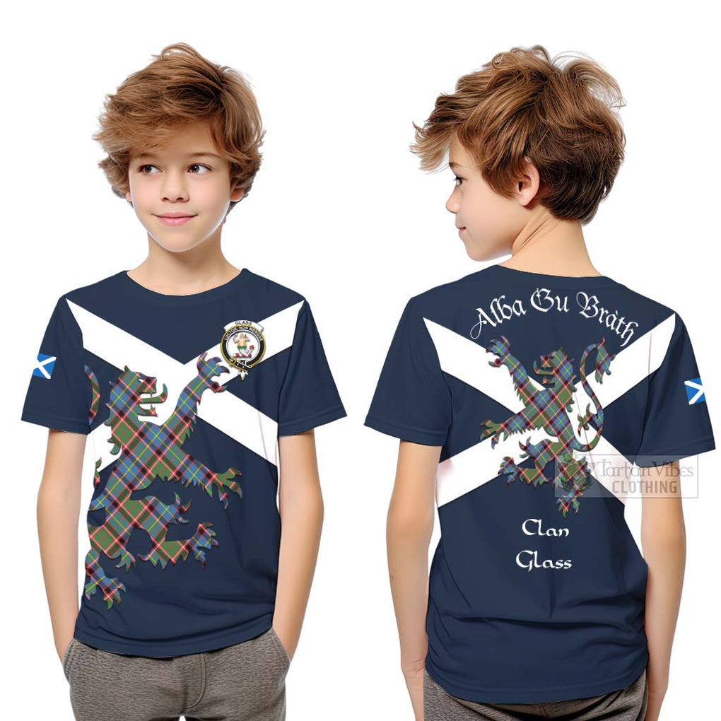 Tartan Vibes Clothing Glass Tartan Lion Rampant Kid T-Shirt – Proudly Display Your Heritage with Alba Gu Brath and Clan Name