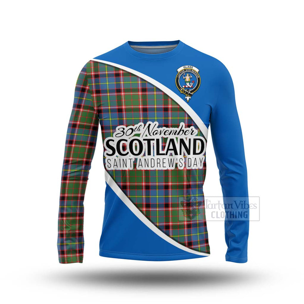 Tartan Vibes Clothing Glass Family Crest Tartan Long Sleeve T-Shirt Celebrate Saint Andrew's Day in Style