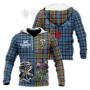 Glass Tartan Knitted Hoodie Happy St. Andrew's Day Half Tartan Style