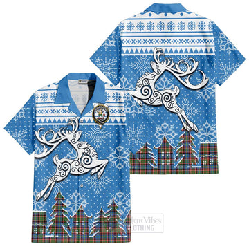 Glass Clan Christmas Short Sleeve Button Shirt Celtic Reindeer Style