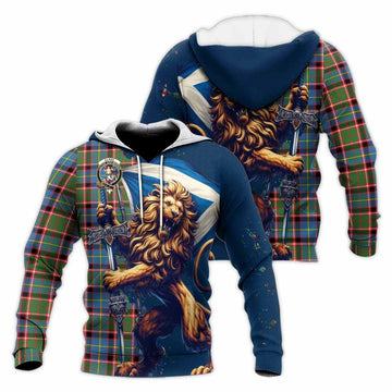 Glass Tartan Family Crest Knitted Hoodie with Scottish Majestic Lion