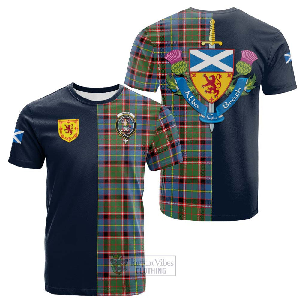 Tartan Vibes Clothing Glass Tartan Cotton T-shirt with Scottish Lion Royal Arm Half Style