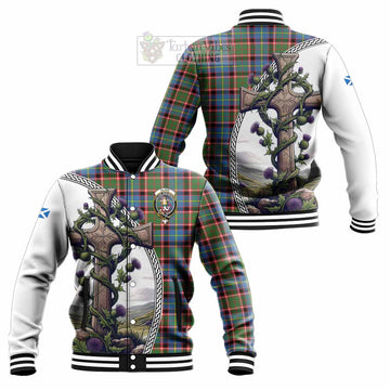 Glass Tartan Baseball Jacket with Family Crest and St. Andrew's Cross Accented by Thistle Vines