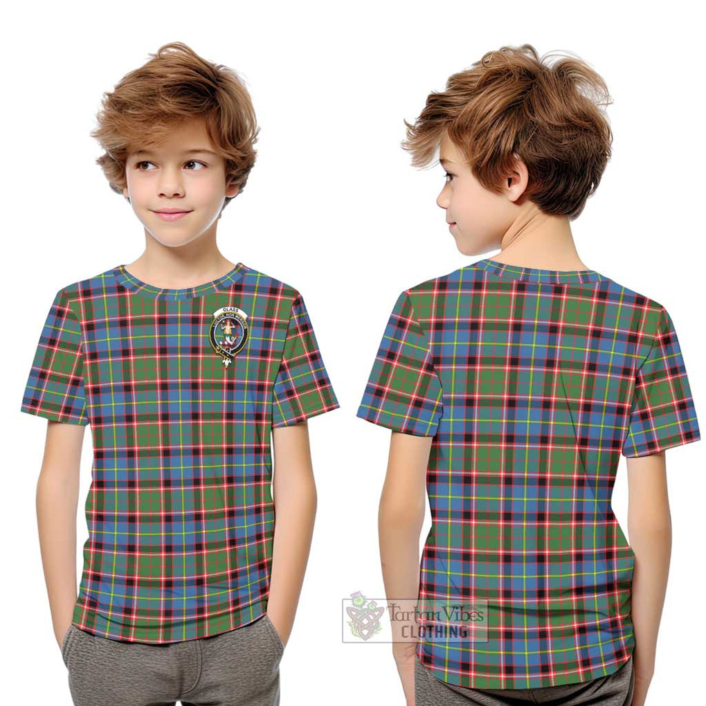 Glass Tartan Kid T-Shirt with Family Crest Youth XL Size14 - Tartan Vibes Clothing