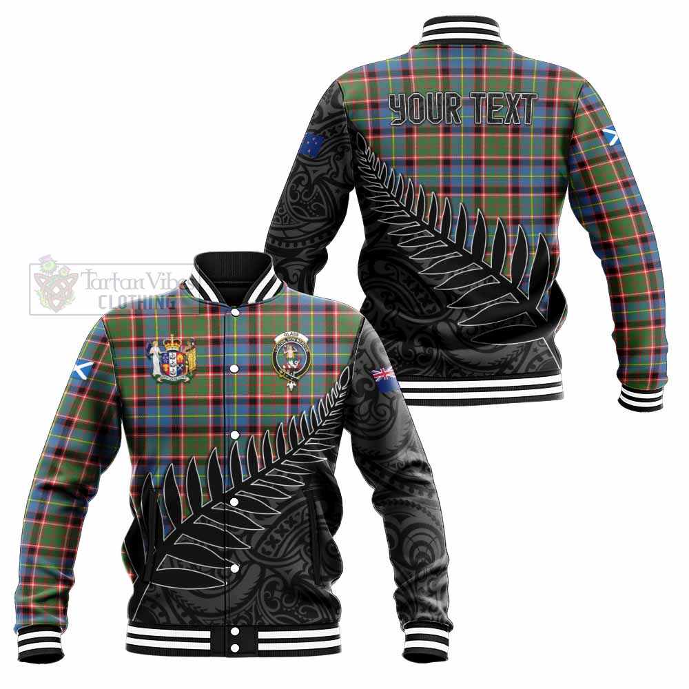 Tartan Vibes Clothing Glass Crest Tartan Baseball Jacket with New Zealand Silver Fern Half Style