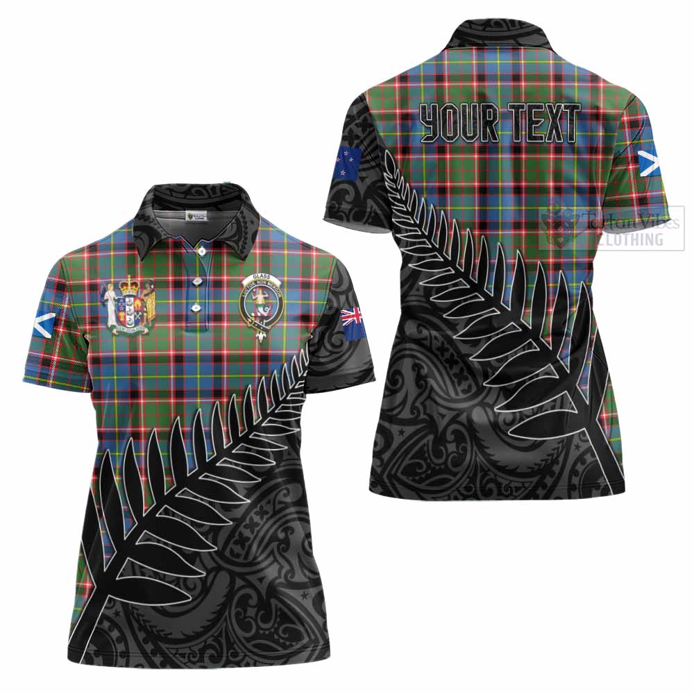 Tartan Vibes Clothing Glass Crest Tartan Women's Polo Shirt with New Zealand Silver Fern Half Style