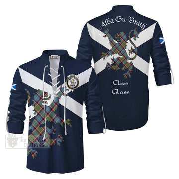 Glass Tartan Lion Rampant Ghillie Kilt Shirt Proudly Display Your Heritage with Alba Gu Brath and Clan Name Men - Tartan Vibes Clothing