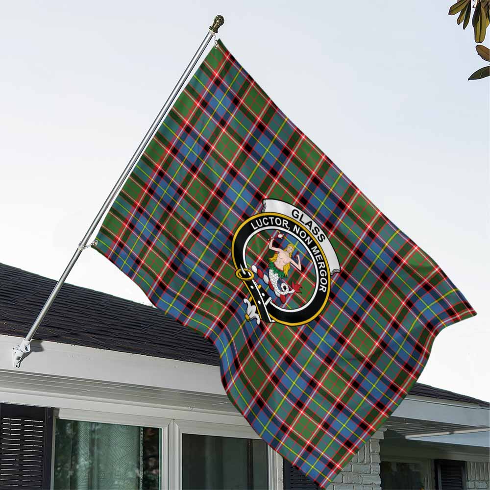 Tartan Vibes Clothing Glass Tartan House Flag with Family Crest