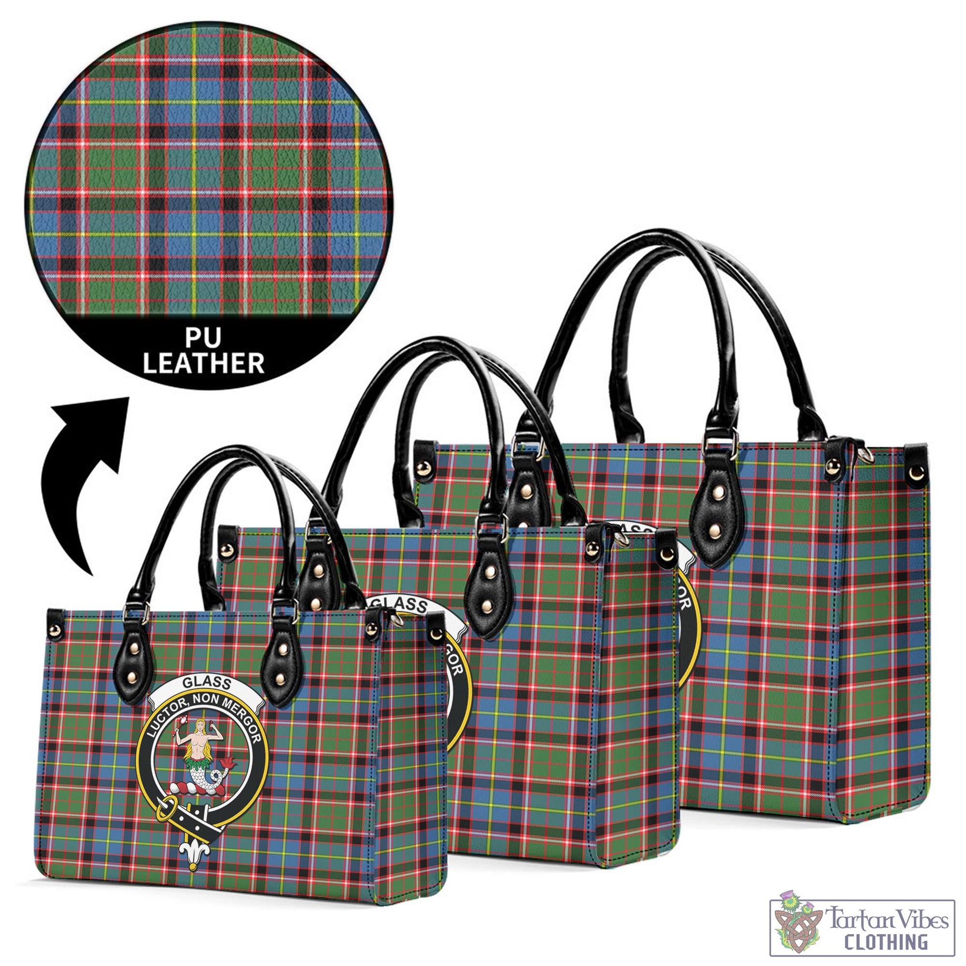 Tartan Vibes Clothing Glass Tartan Luxury Leather Handbags with Family Crest