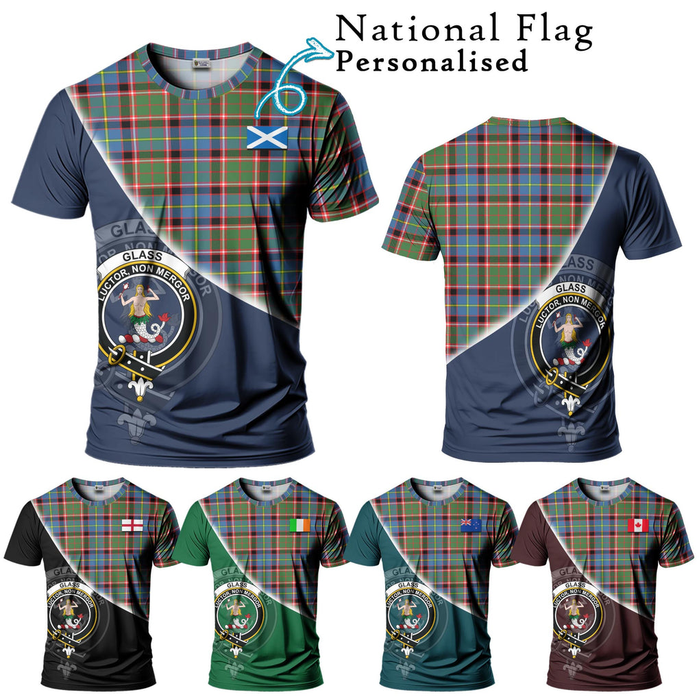 Glass Tartan T-Shirt with Personalised National Flag and Family Crest Half Style Kid's Shirt - Tartanvibesclothing Shop