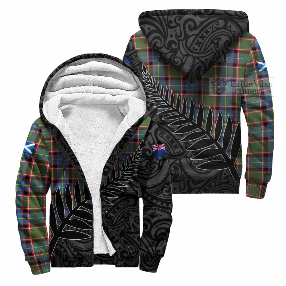 Tartan Vibes Clothing Glass Crest Tartan Sherpa Hoodie with New Zealand Silver Fern Half Style