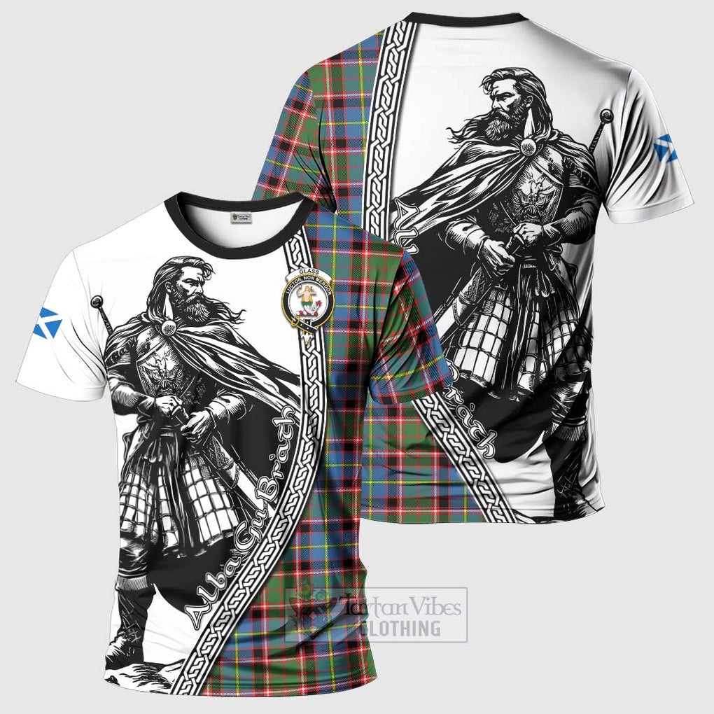 Tartan Vibes Clothing Glass Tartan Clan Crest T-Shirt with Highlander Warrior Celtic Style