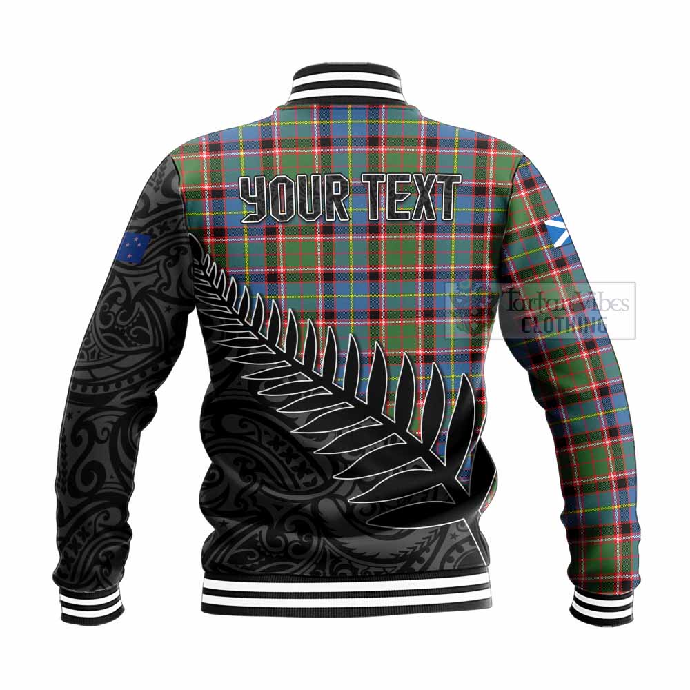 Tartan Vibes Clothing Glass Crest Tartan Baseball Jacket with New Zealand Silver Fern Half Style