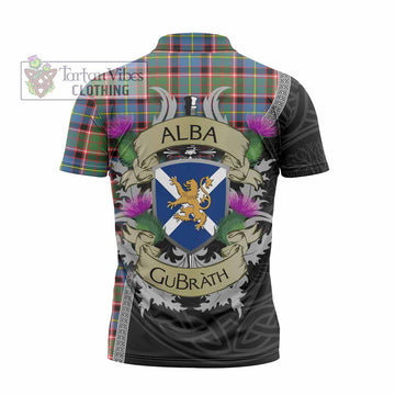 Glass Tartan Family Crest Zipper Polo Shirt Lion Rampant Royal Thistle Shield Celtic Inspired - Tartan Vibes Clothing