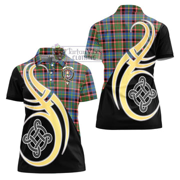 Glass Tartan Women's Polo Shirt with Family Crest and Celtic Symbol Style