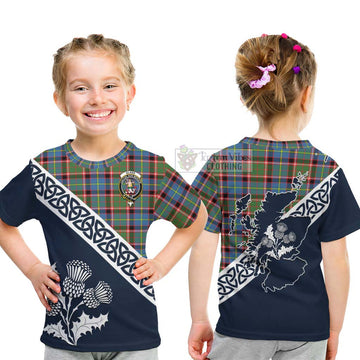 Glass Tartan Kid T-Shirt Featuring Thistle and Scotland Map