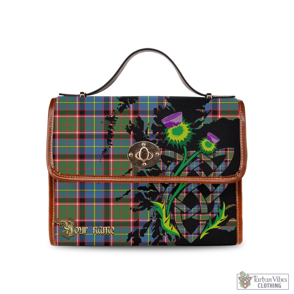 Tartan Vibes Clothing Glass Tartan Waterproof Canvas Bag with Scotland Map and Thistle Celtic Accents