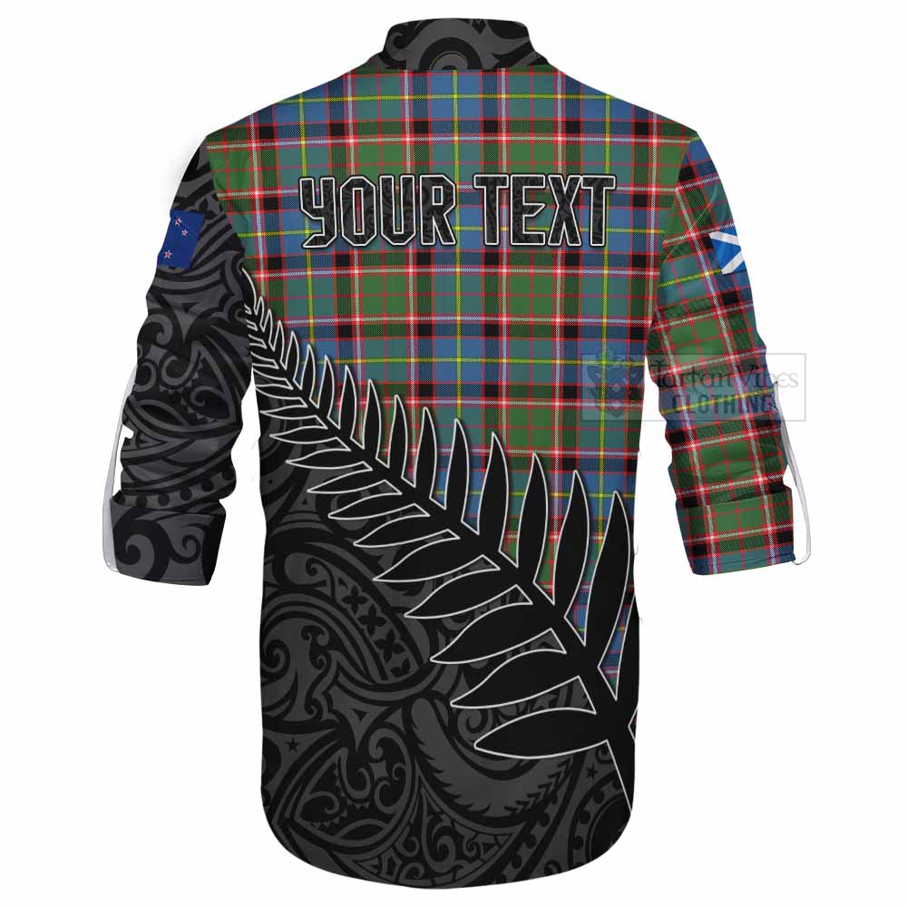 Tartan Vibes Clothing Glass Crest Tartan Ghillie Kilt Shirt with New Zealand Silver Fern Half Style