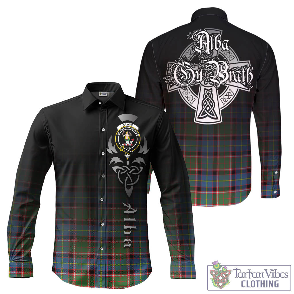 Tartan Vibes Clothing Glass Tartan Long Sleeve Button Up Featuring Alba Gu Brath Family Crest Celtic Inspired