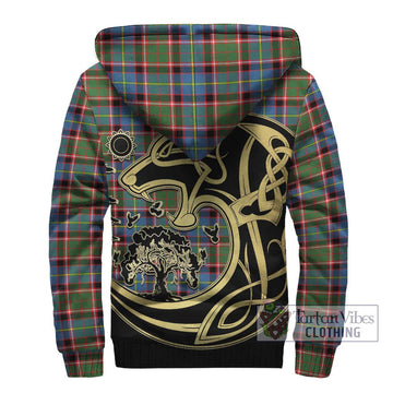 Glass Tartan Sherpa Hoodie with Family Crest Celtic Wolf Style