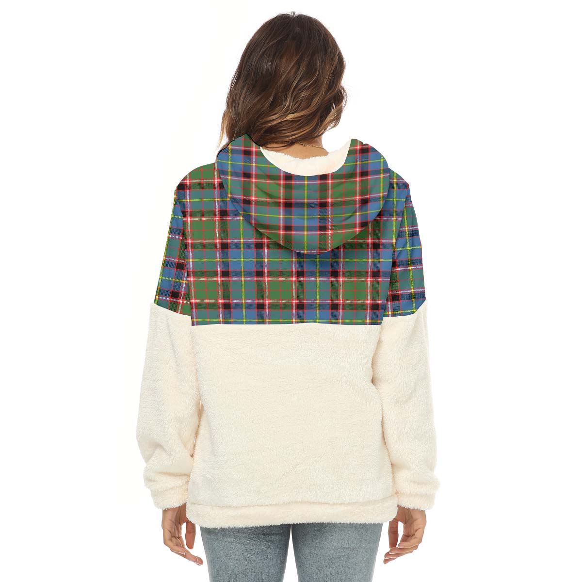 Glass Tartan Women's Borg Fleece Hoodie With Half Zip with Family Crest - Tartan Vibes Clothing